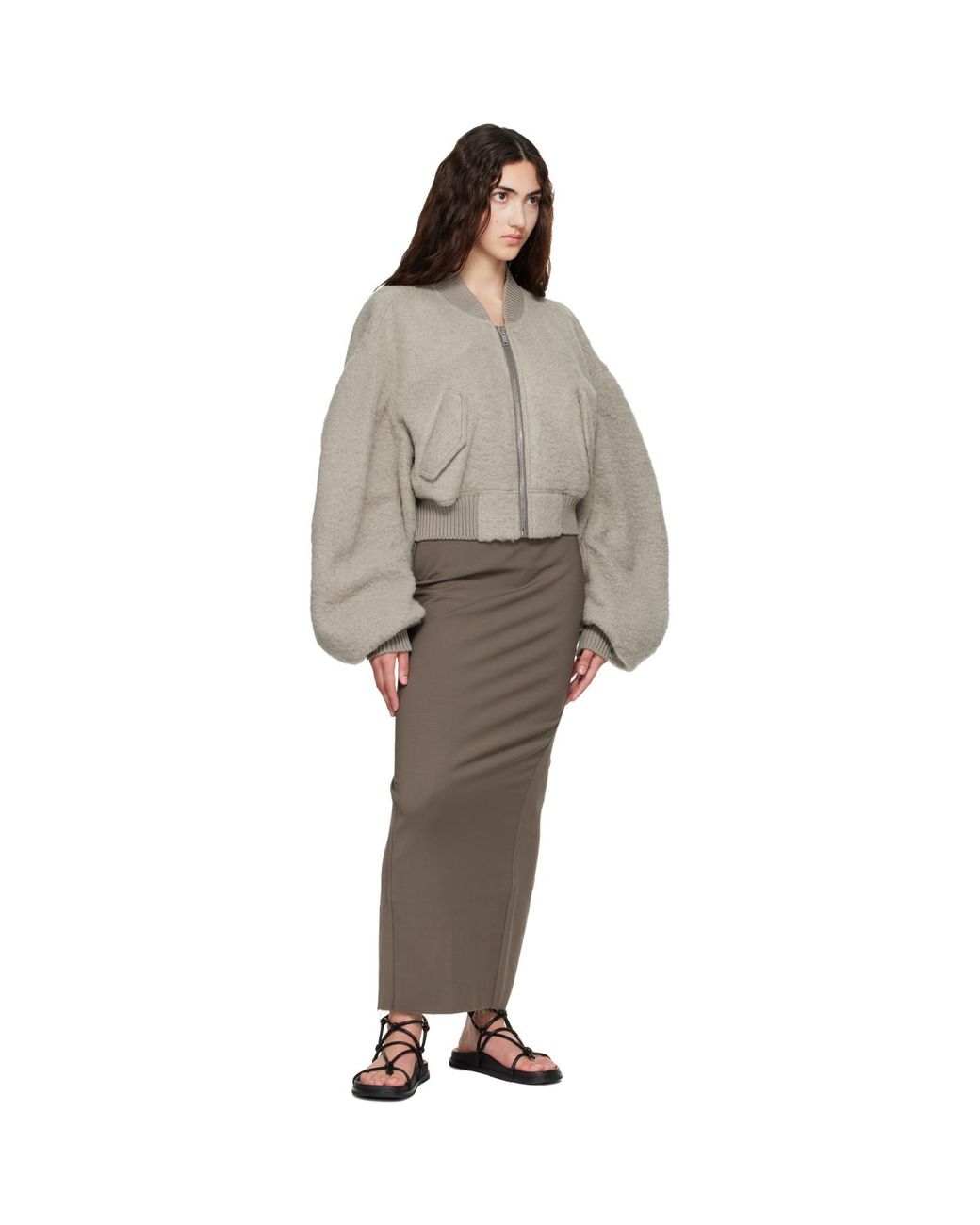 Rick Owens Brown Tower Secchia Cropped Flight Jacket