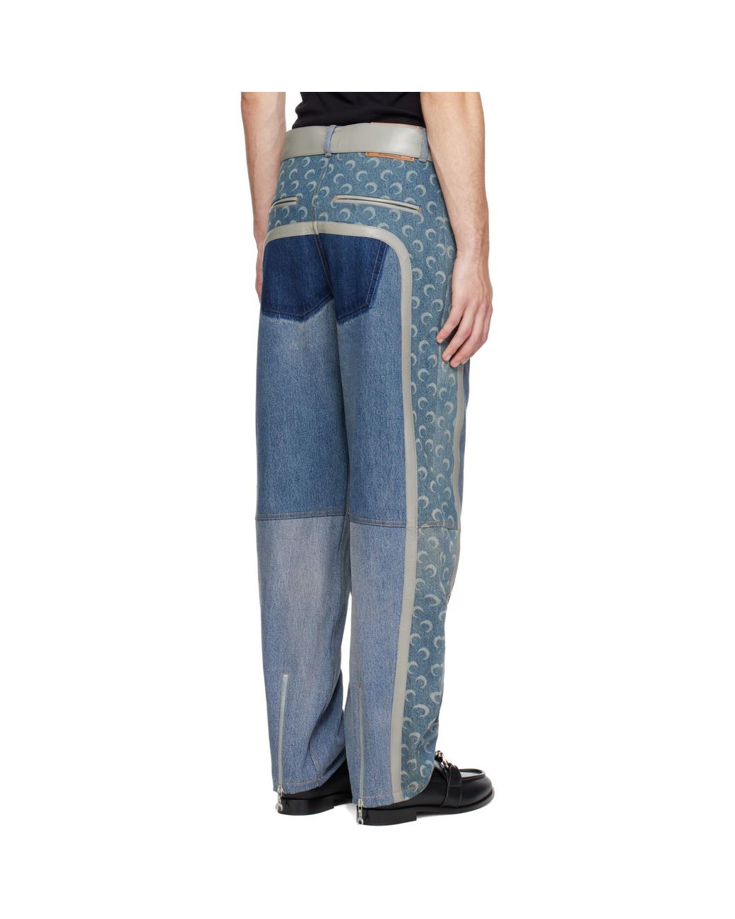 MARINE SERRE Blue Regenerated Denim Belted Baggy Jeans for men