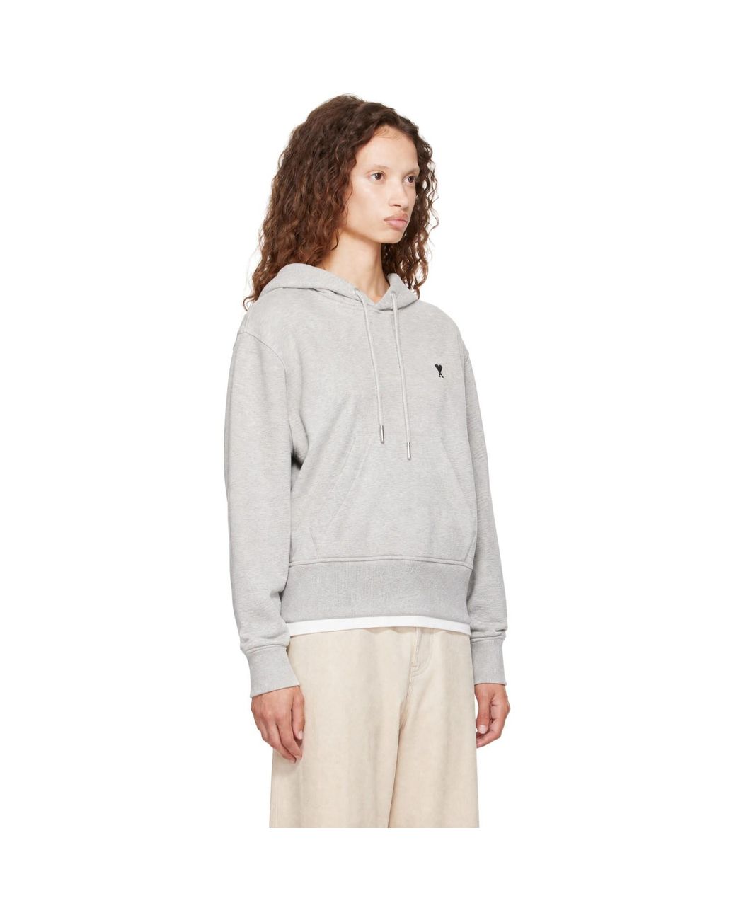 AMI Gray Contrasted Ami De Coeur Hoodie