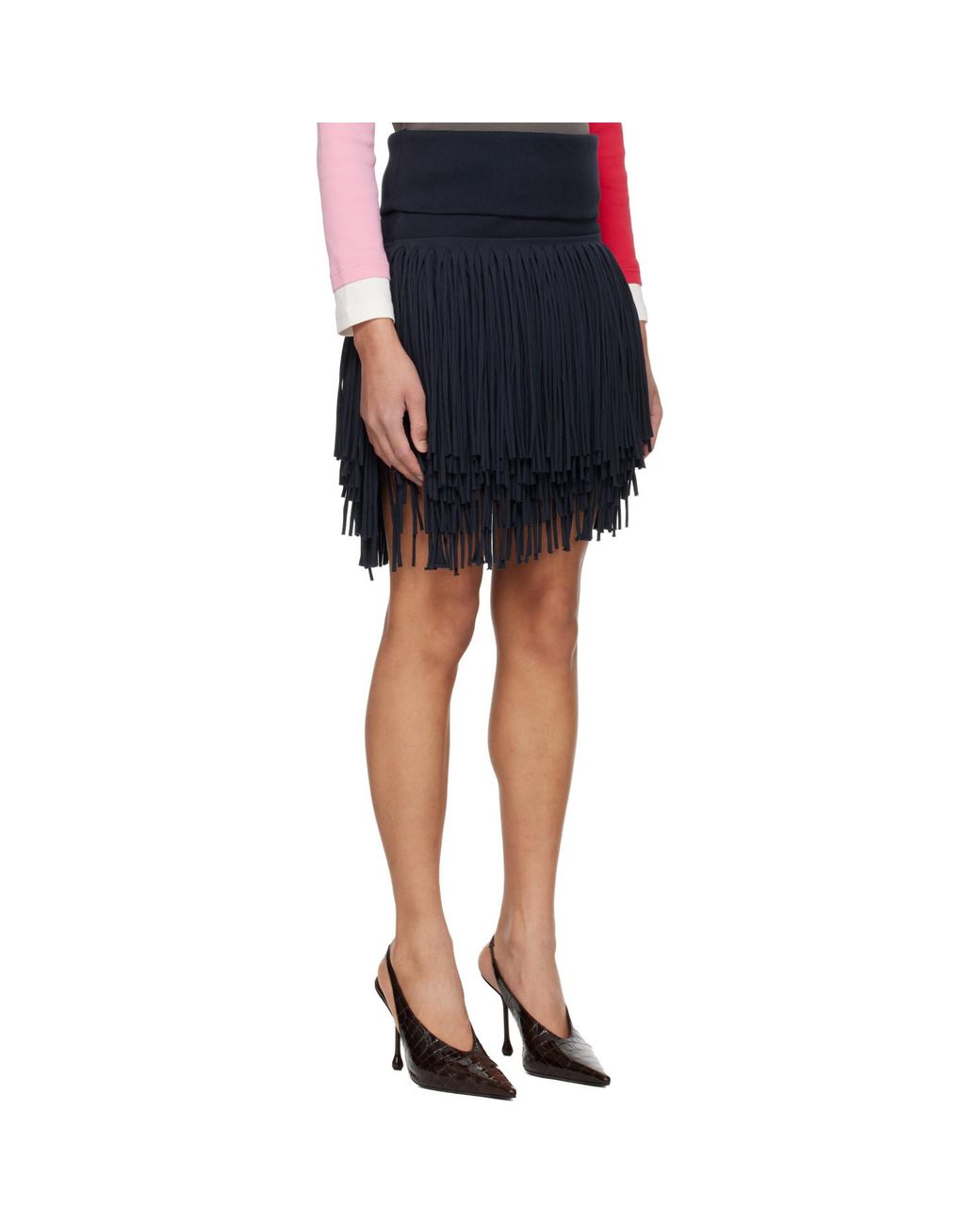 Abra Black Fringed Miniskirt
