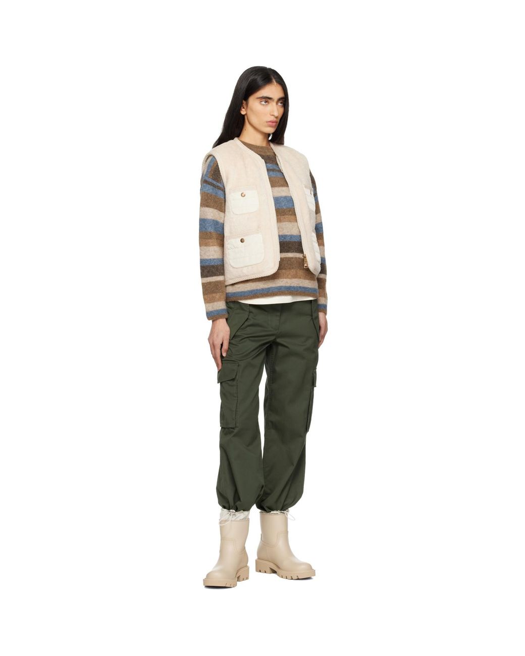 Moncler Natural Mimosas Braided Trim Teddy Down Vest