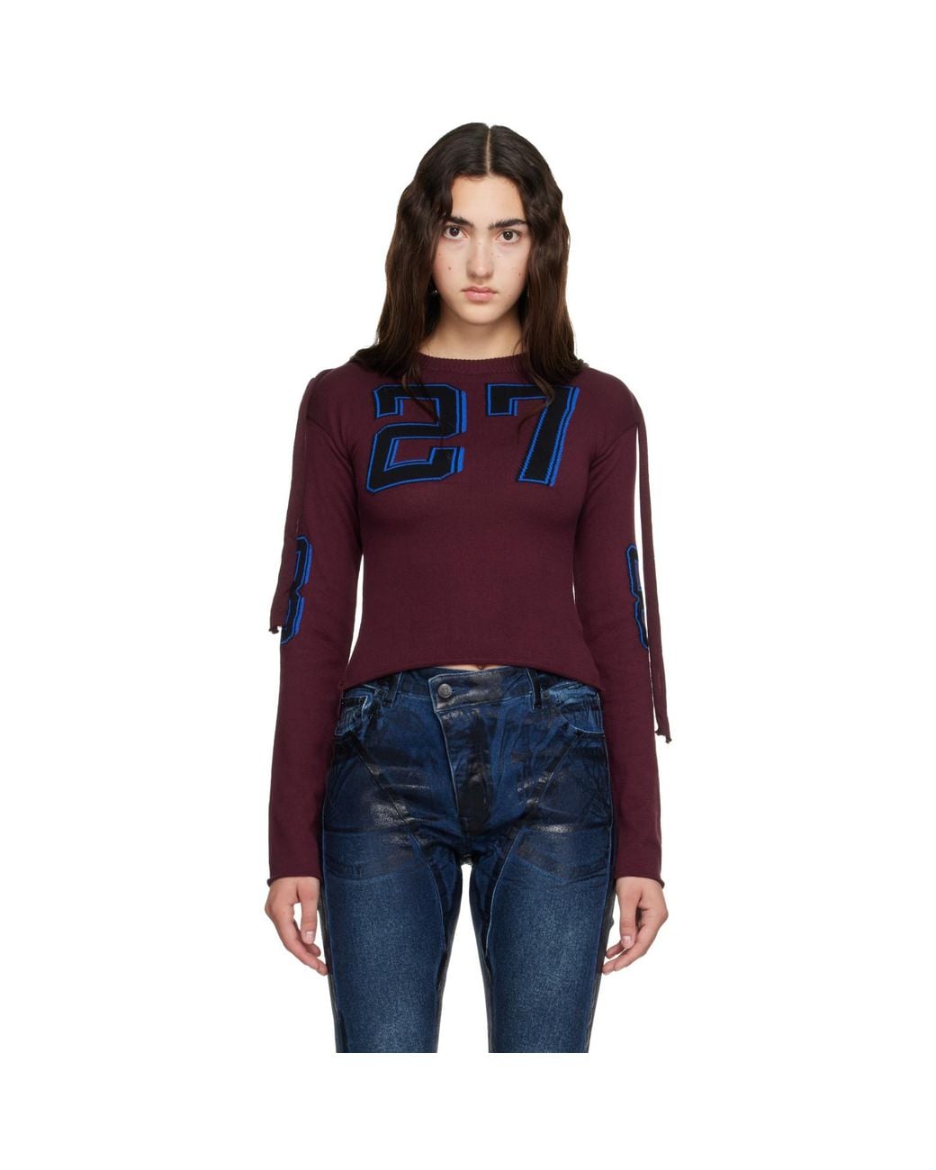 OTTOLINGER Blue Burgundy Knit Strappy Longsleeve T-Shirt