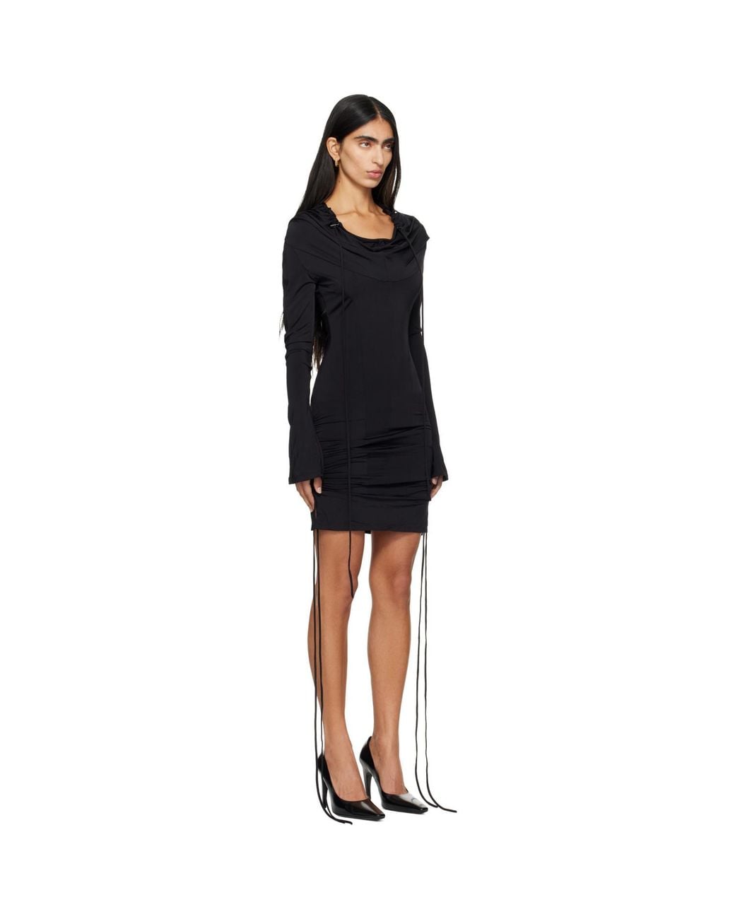 KNWLS Black Cu Hooded Minidress