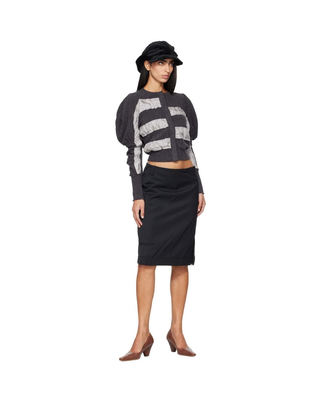 OPEN YY Black Slouchy Puff Panel Cardigan