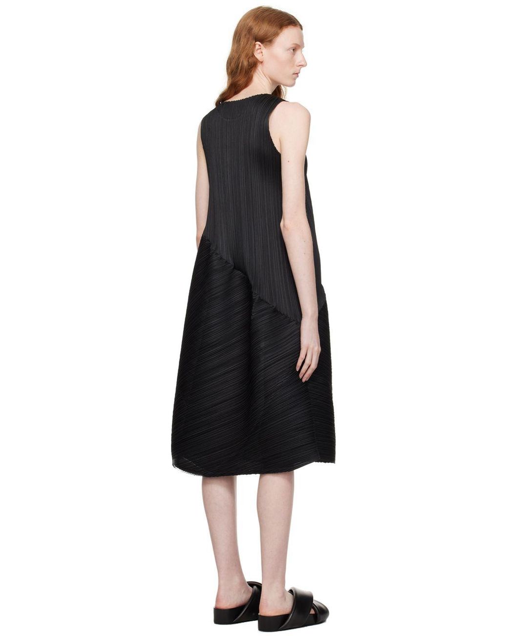 Pleats Please Issey Miyake Black Calla Midi Dress | Lyst