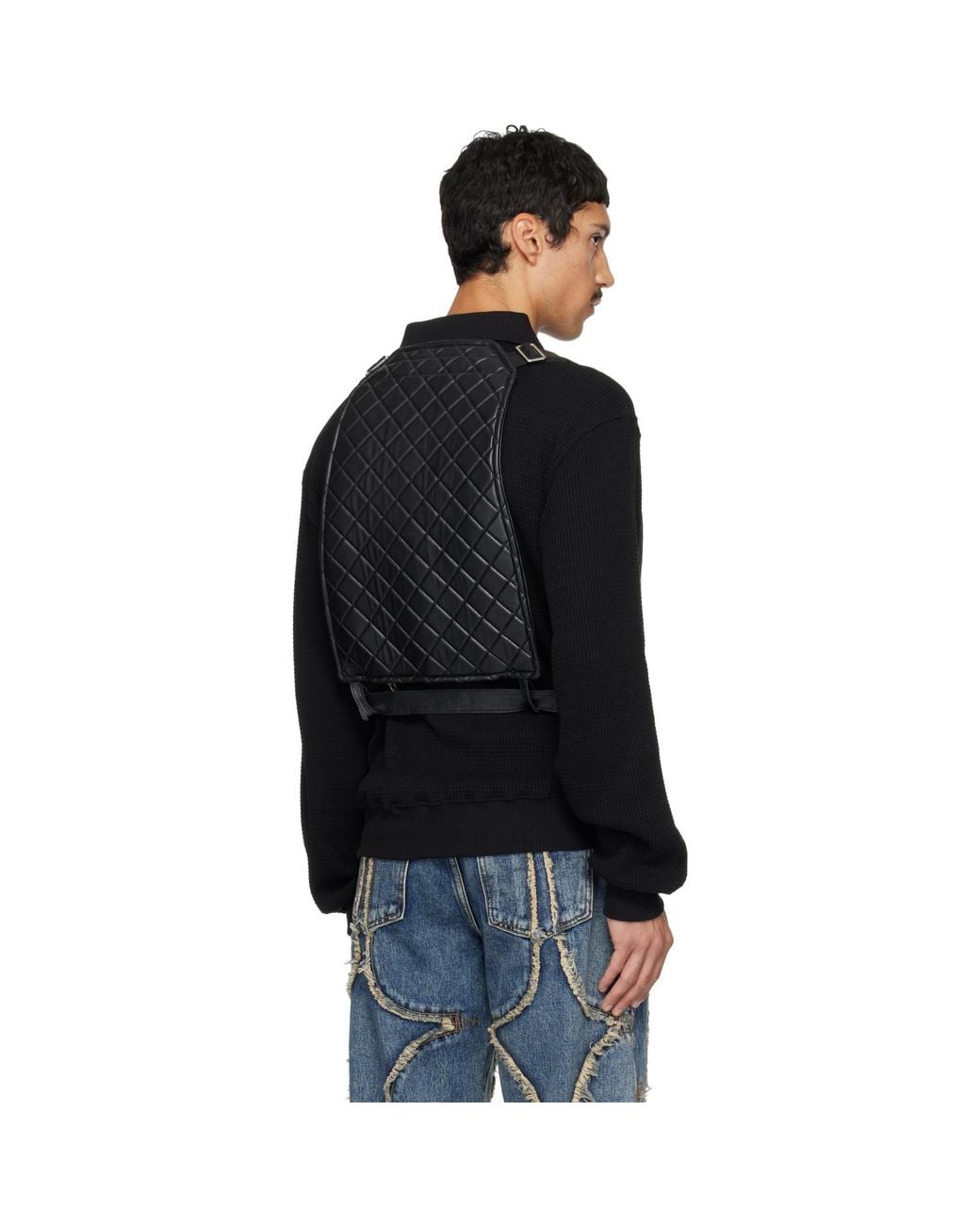THUG CLUB Black Quilting Life Leather Vest for men