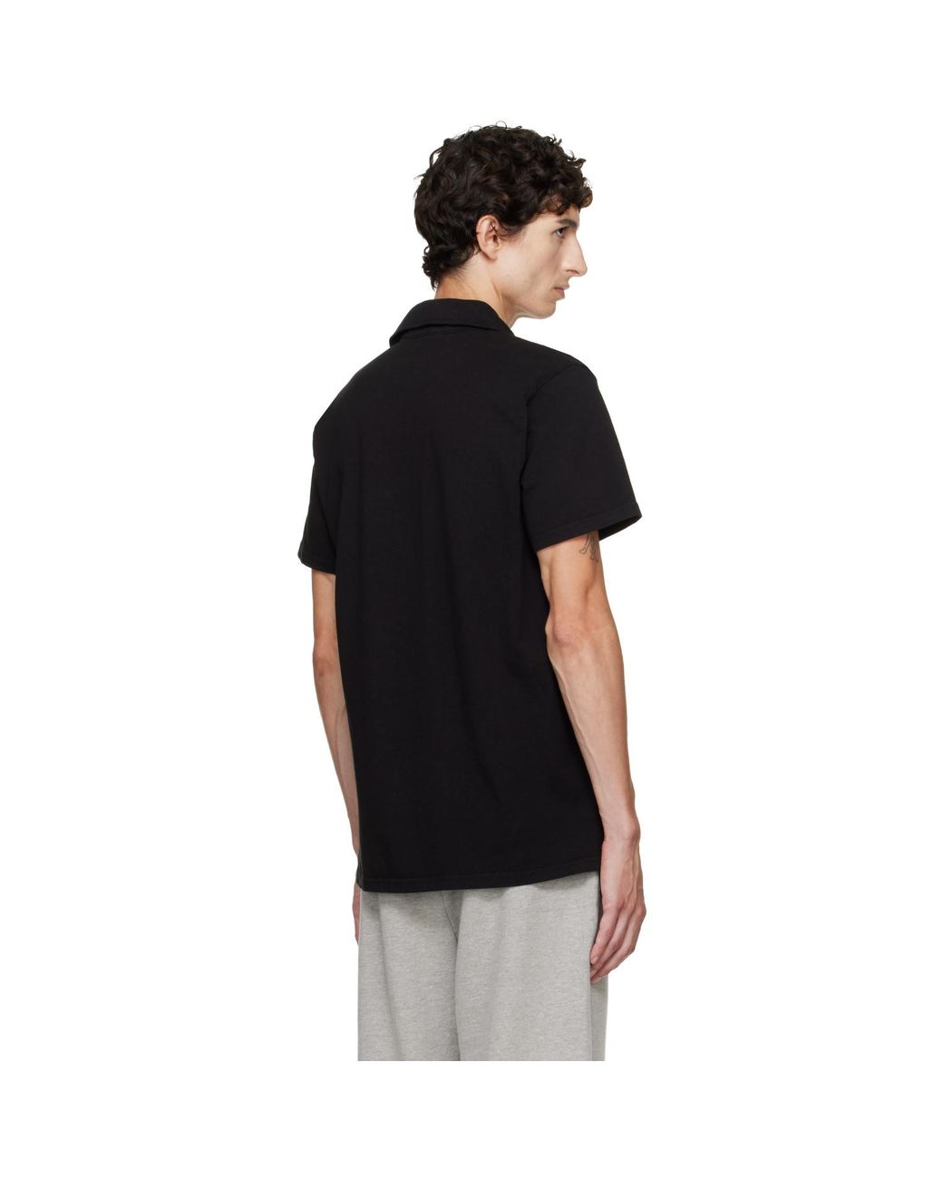 Les Tien Black Short Sleeve Rugby Polo for men