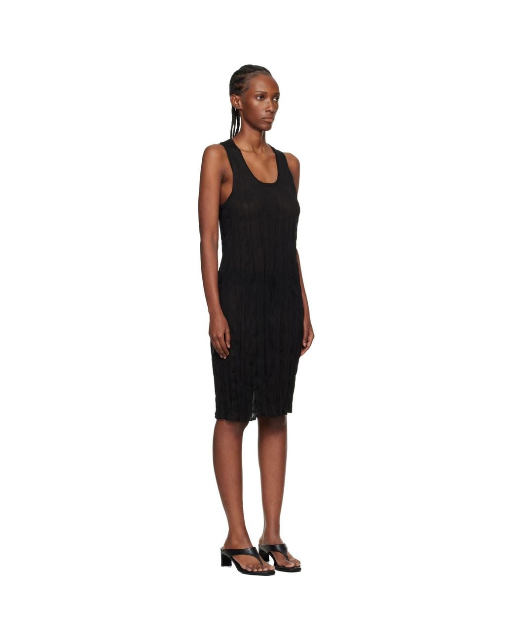 Totême Black Crinkled Knit Tank Midi Dress