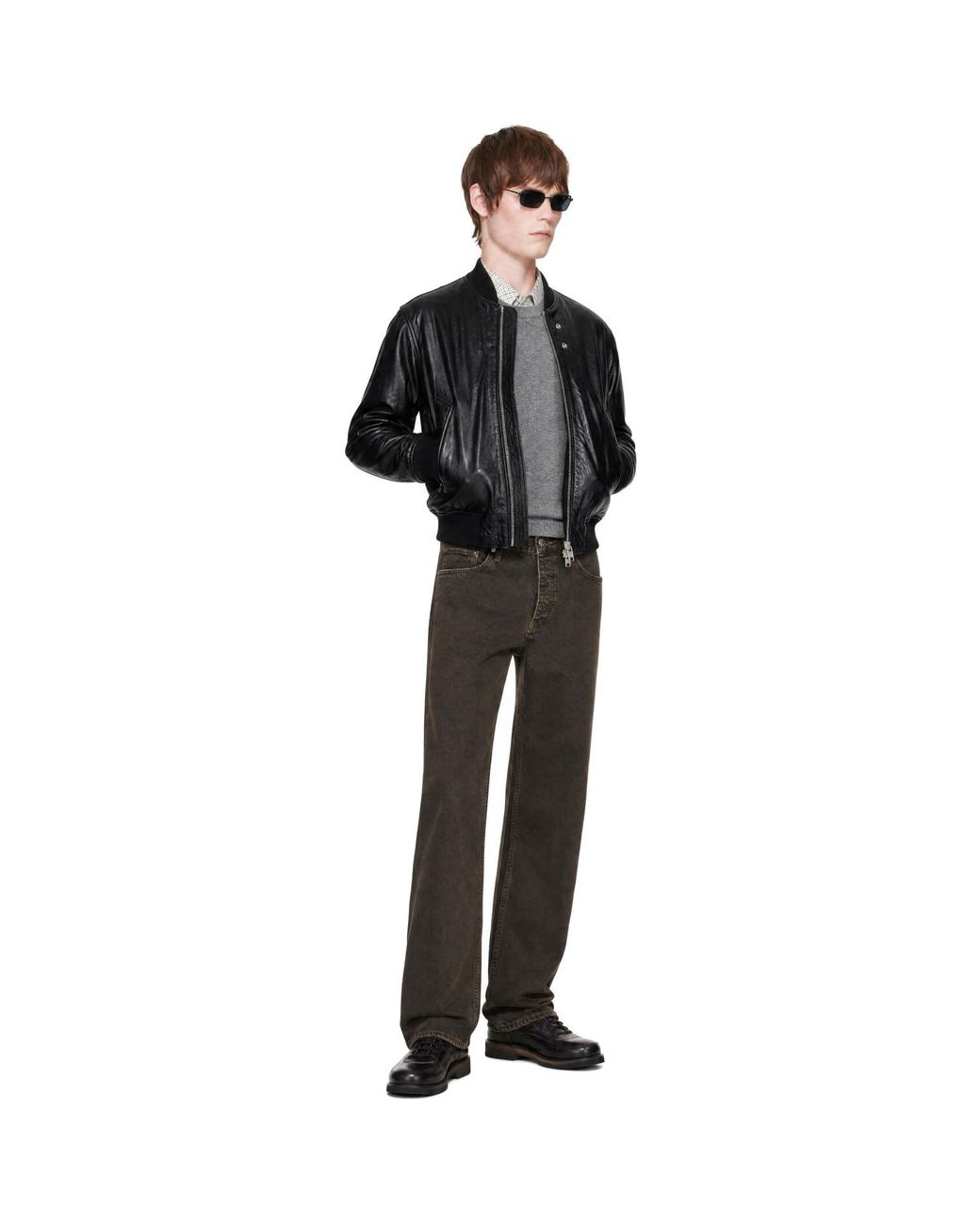 sunflower Black Leather Flight Jacket for men