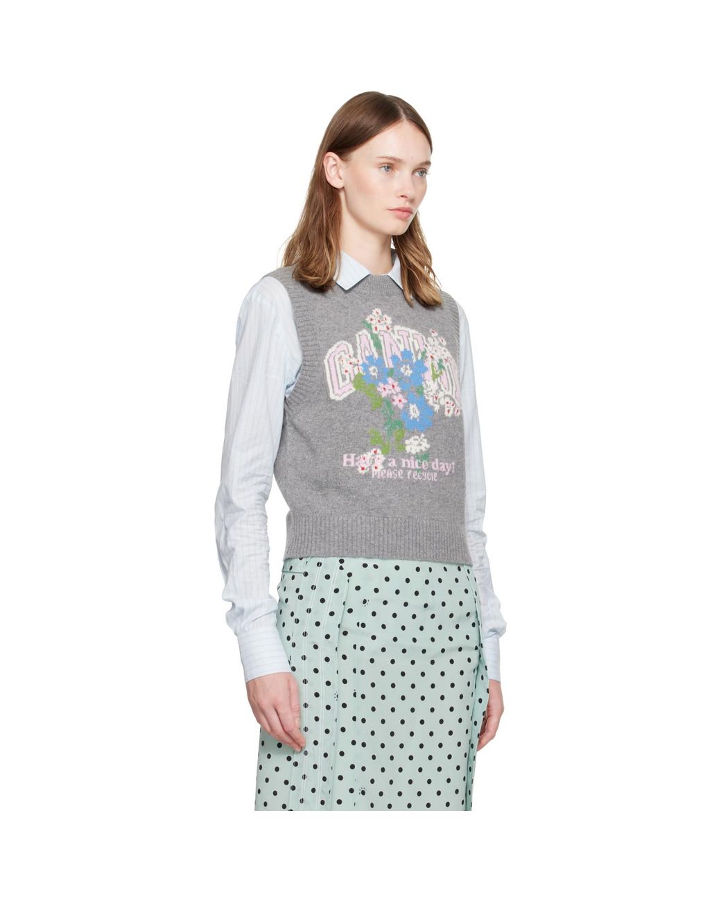 Ganni Blue Flowers Sweater Vest