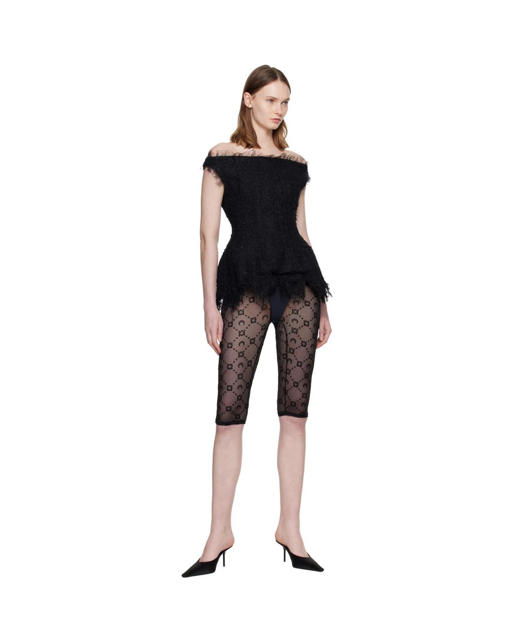 MARINE SERRE Black Moonogram Mesh Flock Capri Leggings