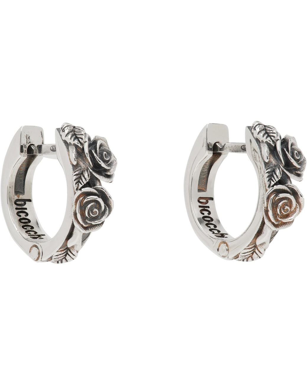 Emanuele Bicocchi Metallic Rose Hoop Earrings for men