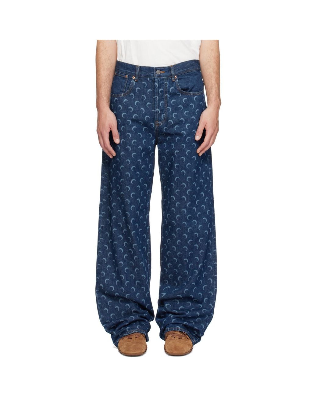 MARINE SERRE Blue Denim Straight Jeans for men