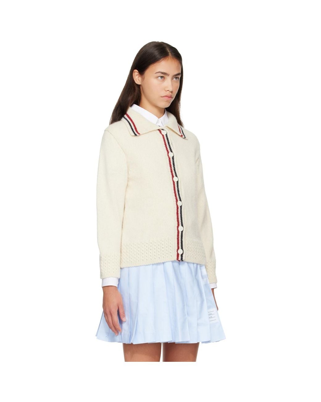 Thom Browne White Off- Donegal Rwb Stripe Hector Pointelle Cardigan
