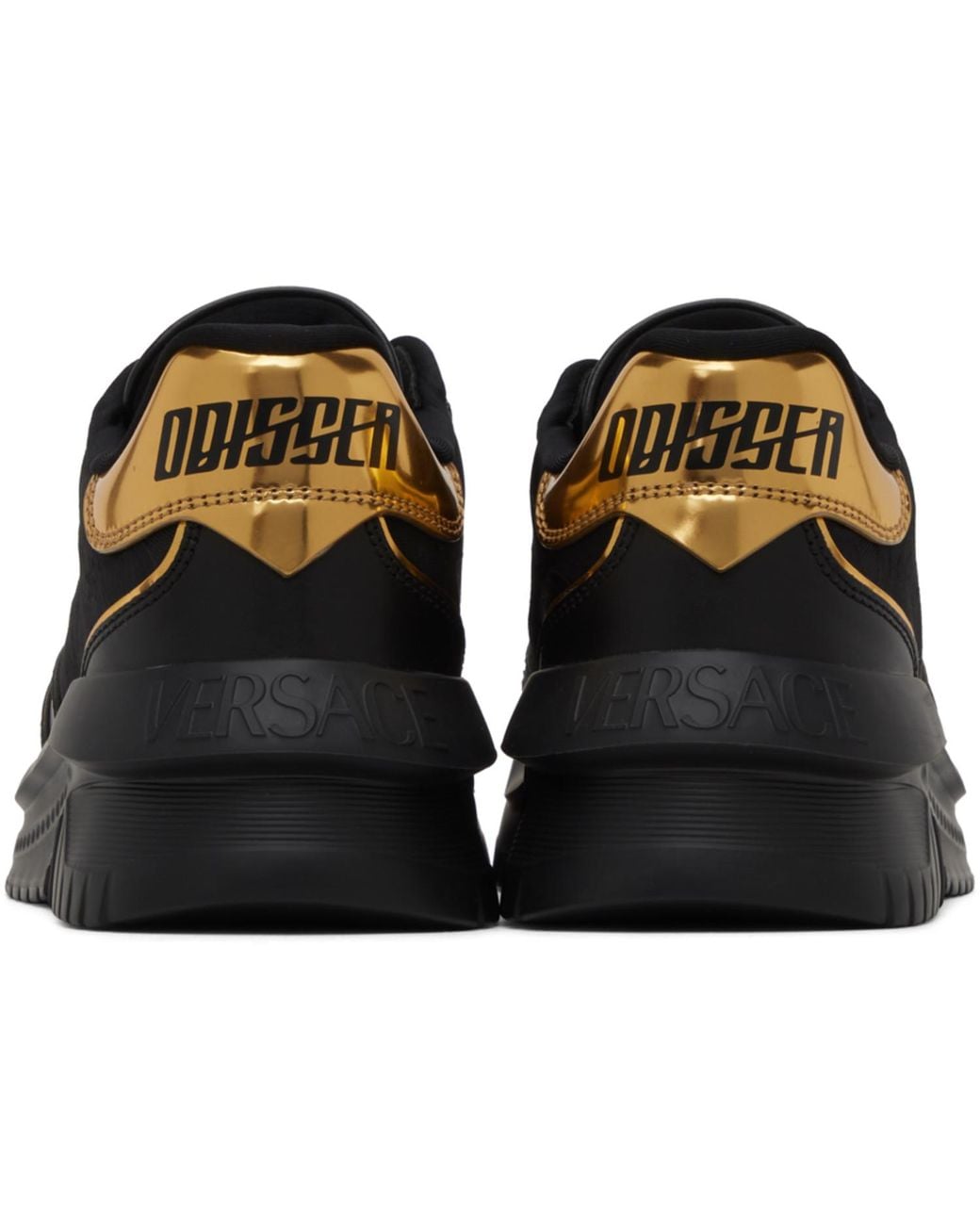 Versace Black Logo Metallic Trim Sneakers for men