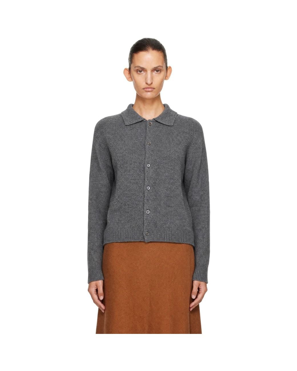 DUNST Gray Collared Knit Cardigan