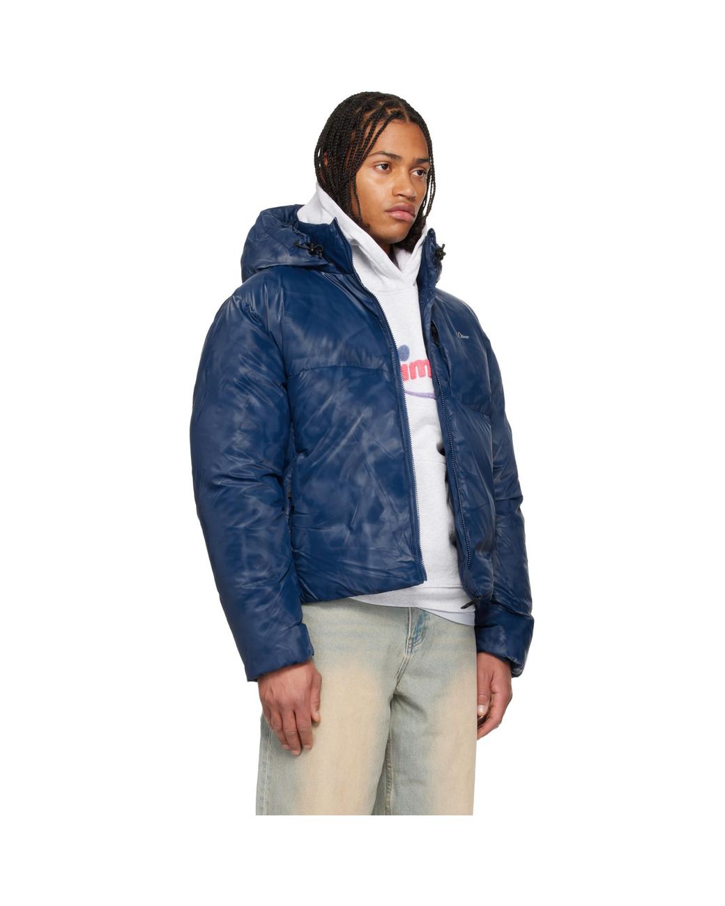 Dime Blue Wavy Puffer Jacket for men