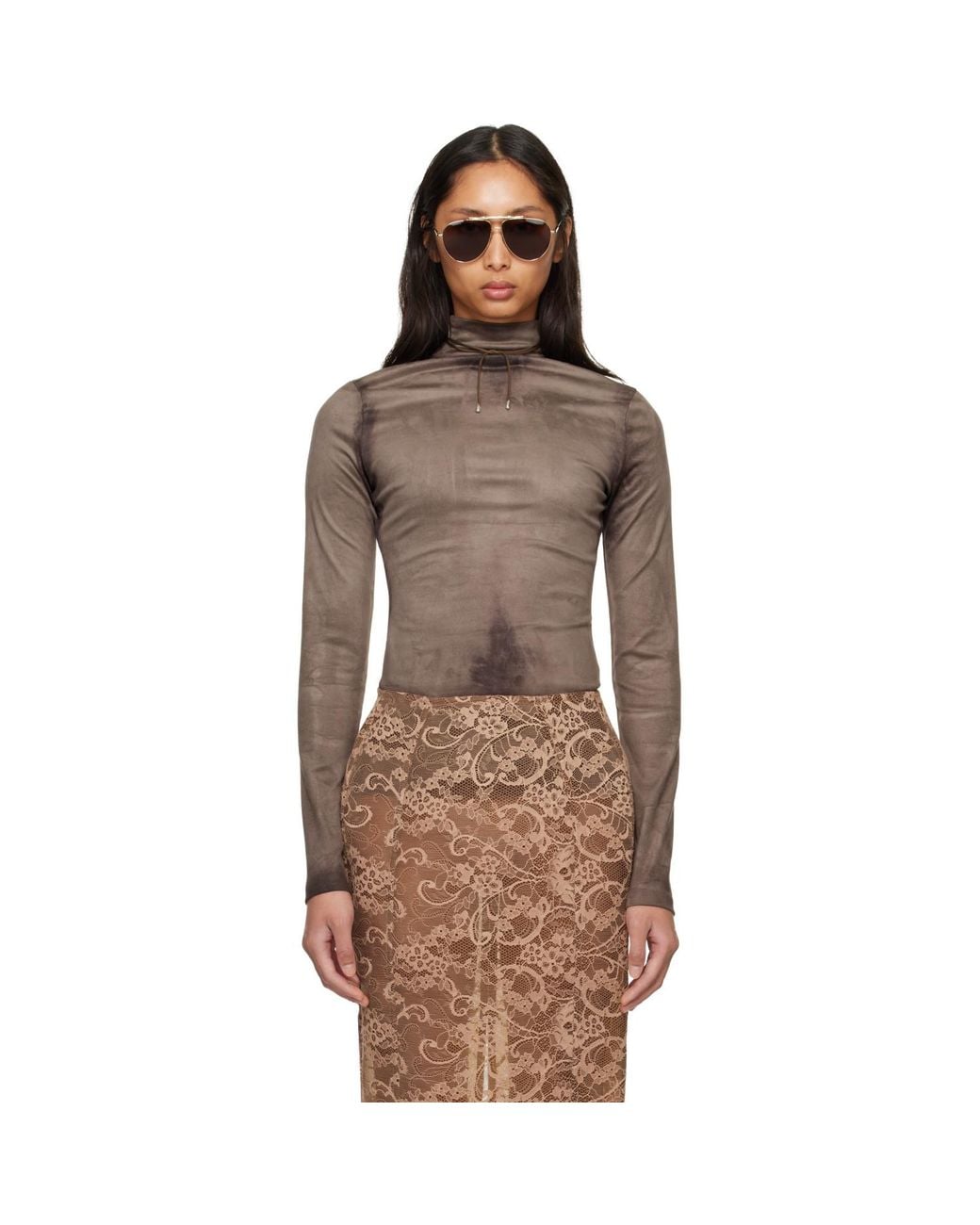 Acne Brown Printed Faux-Suede Top