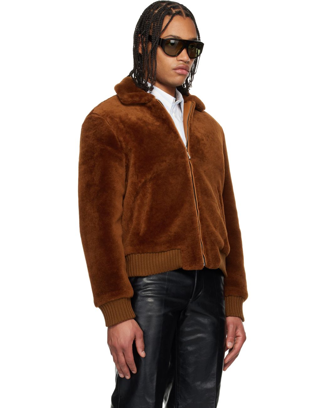 メンズ Ernest W. Baker ブラウン ジッパー シアリングジャケット Brown