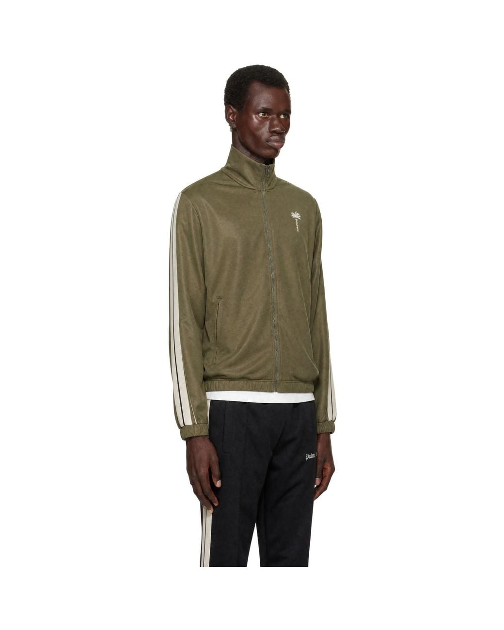 Palm Angels Green Palm Tree Striped Track Jacket for men