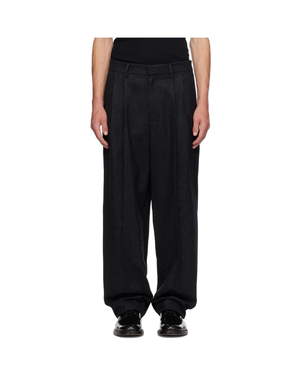 LE17SEPTEMBRE Black Two-Tuck Wool Trousers for men