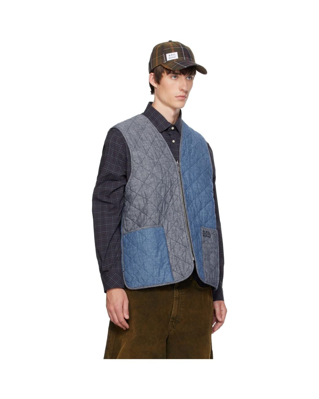 A.P.C. Blue Barbour Edition Zip-In Quilt Liner Vest for men