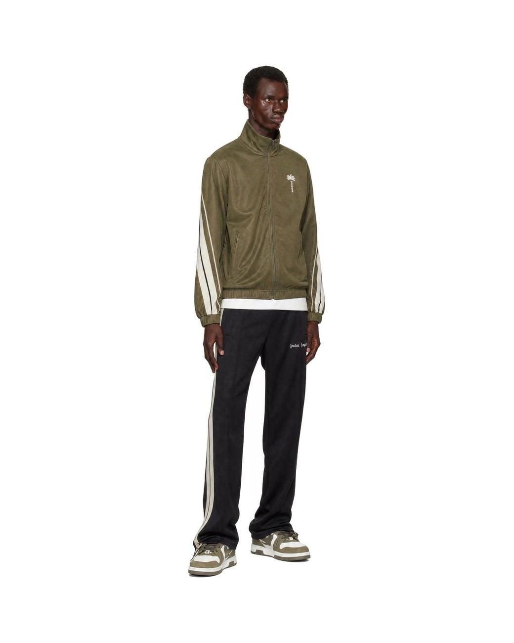 Palm Angels Green Palm Tree Striped Track Jacket for men