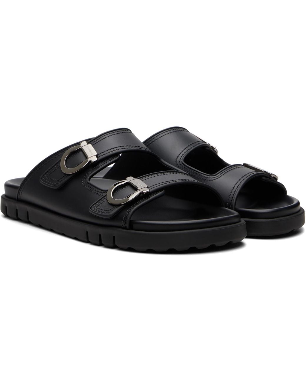 Ferragamo Black Double-Strap Sandals for men