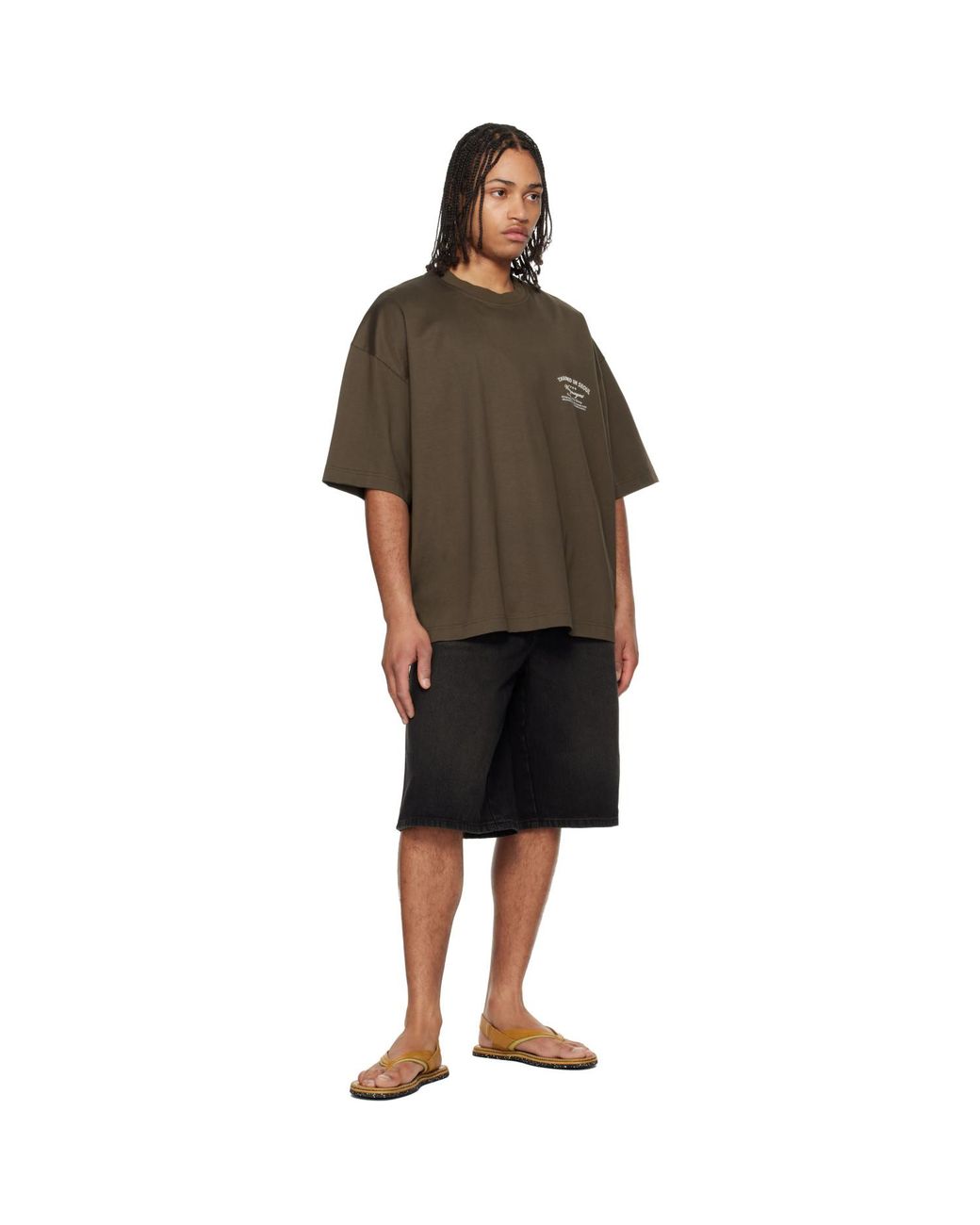 Wooyoungmi Brown Khaki Lettering Graphic T-Shirt for men