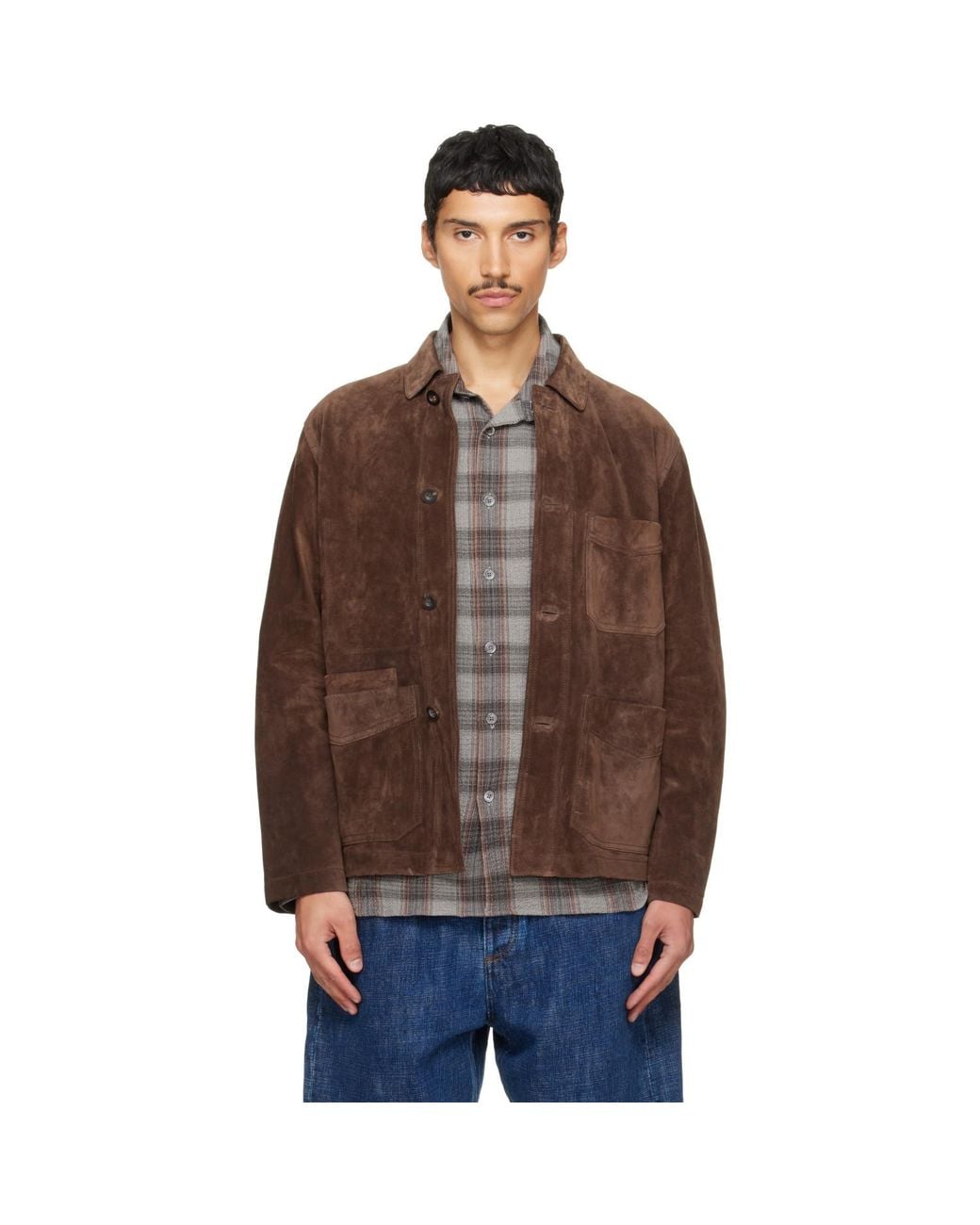 Drake's Brown Heavyweight Five-Pocket Chore Suede Jacket for men