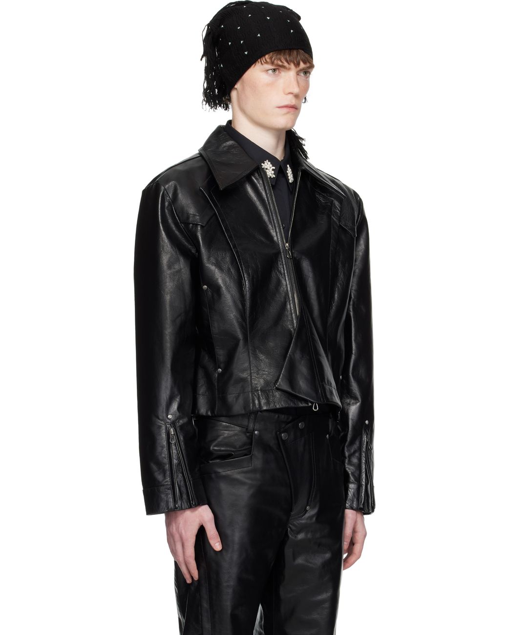 Kiko Kostadinov Kraner Cropped Leather Jacket in Black for Men