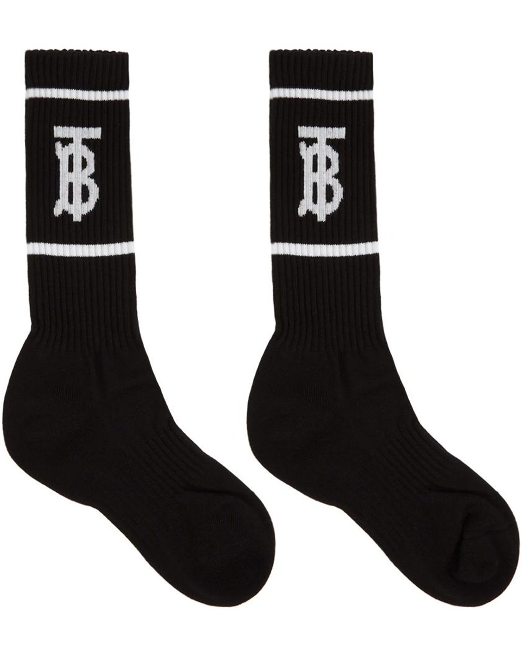 Burberry Cotton Black Intarsia Monogram Socks for Men - Lyst