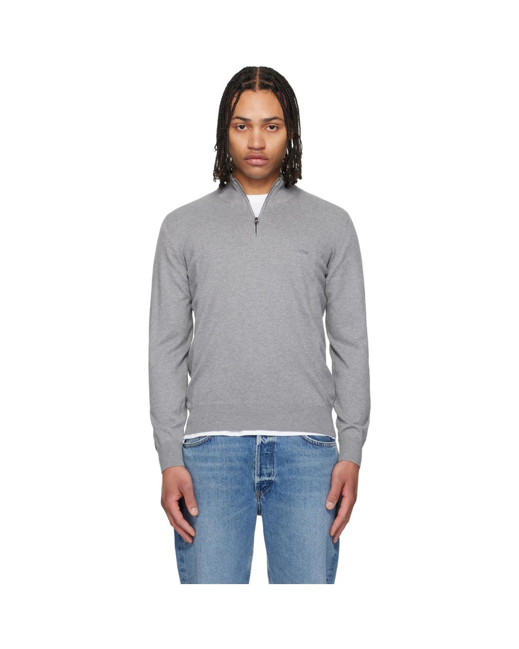 Boss Black Zip-neck Knitted Cotton Track Jacket for men