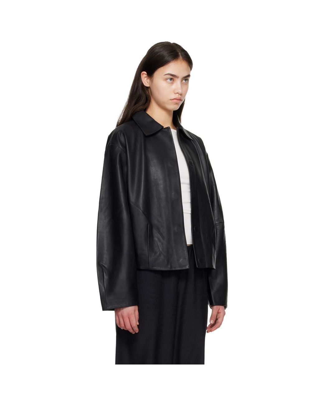 St. Agni Black Cocoon Leather Jacket