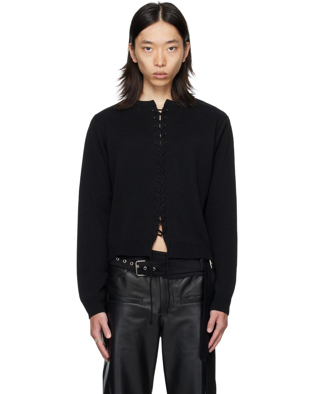 AV VATTEV Lace Up Knit Cardigan in Black for Men | Lyst