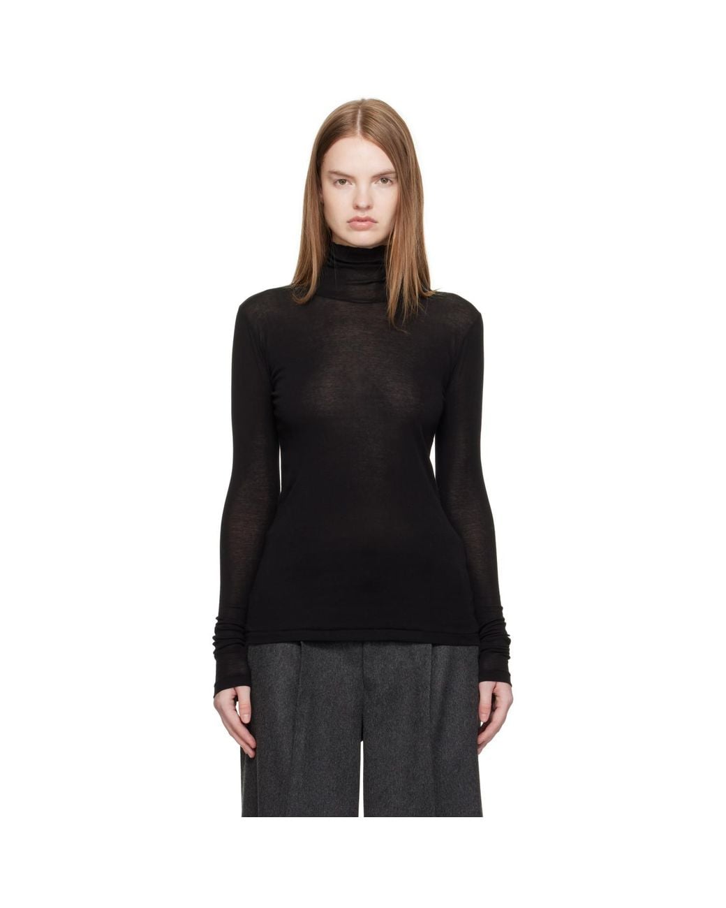 Auralee Black Super High Gauge Sheer Rib Turtleneck