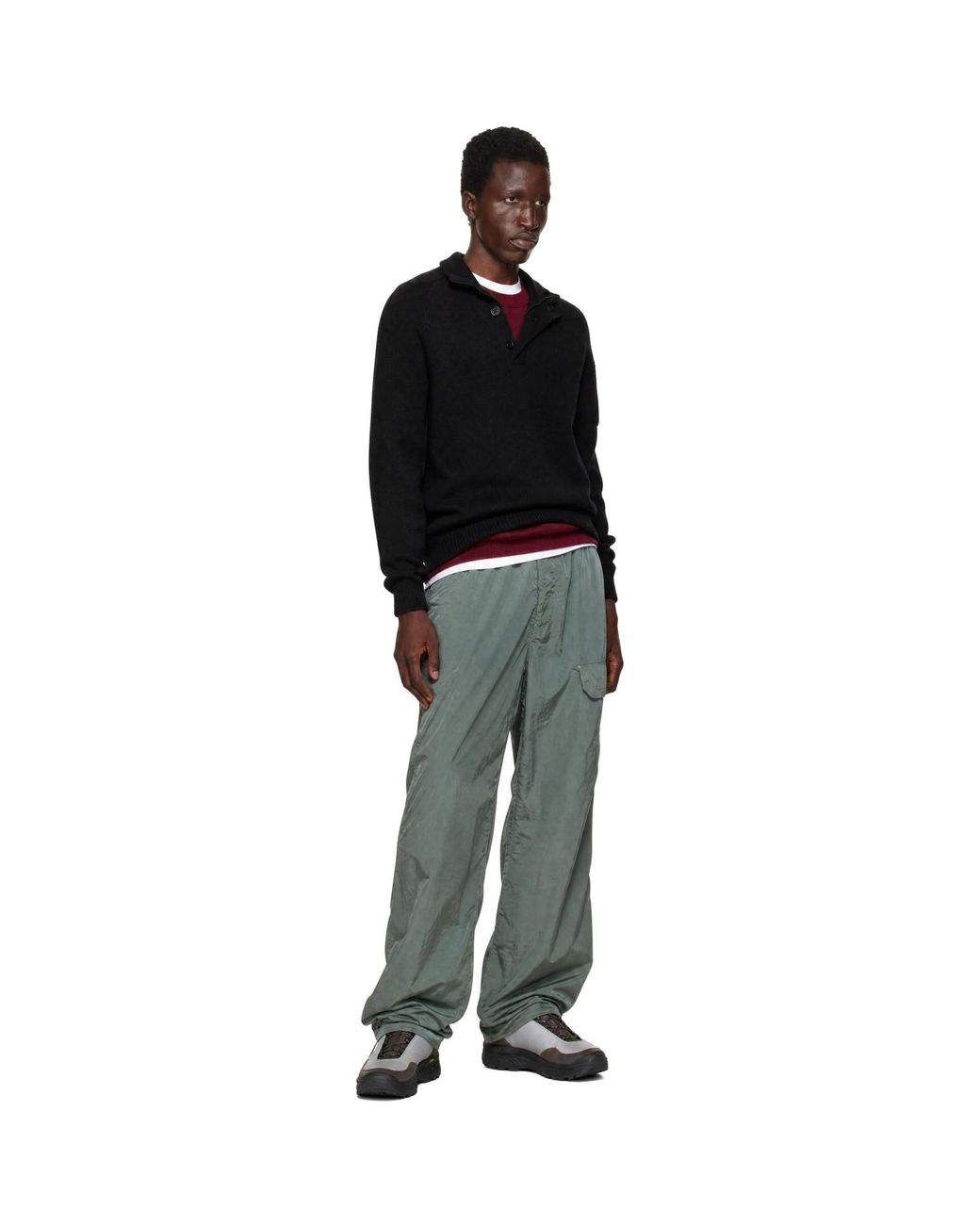 C P Company Black Lambswool Grs Half Button Sweater for men