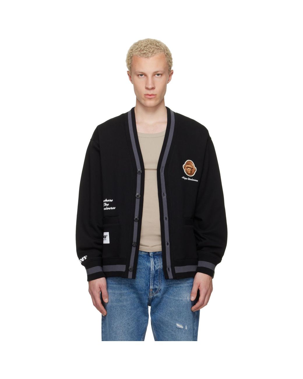 Aape By A Bathing Ape Black 'Aaper' Button Down Cardigan for men