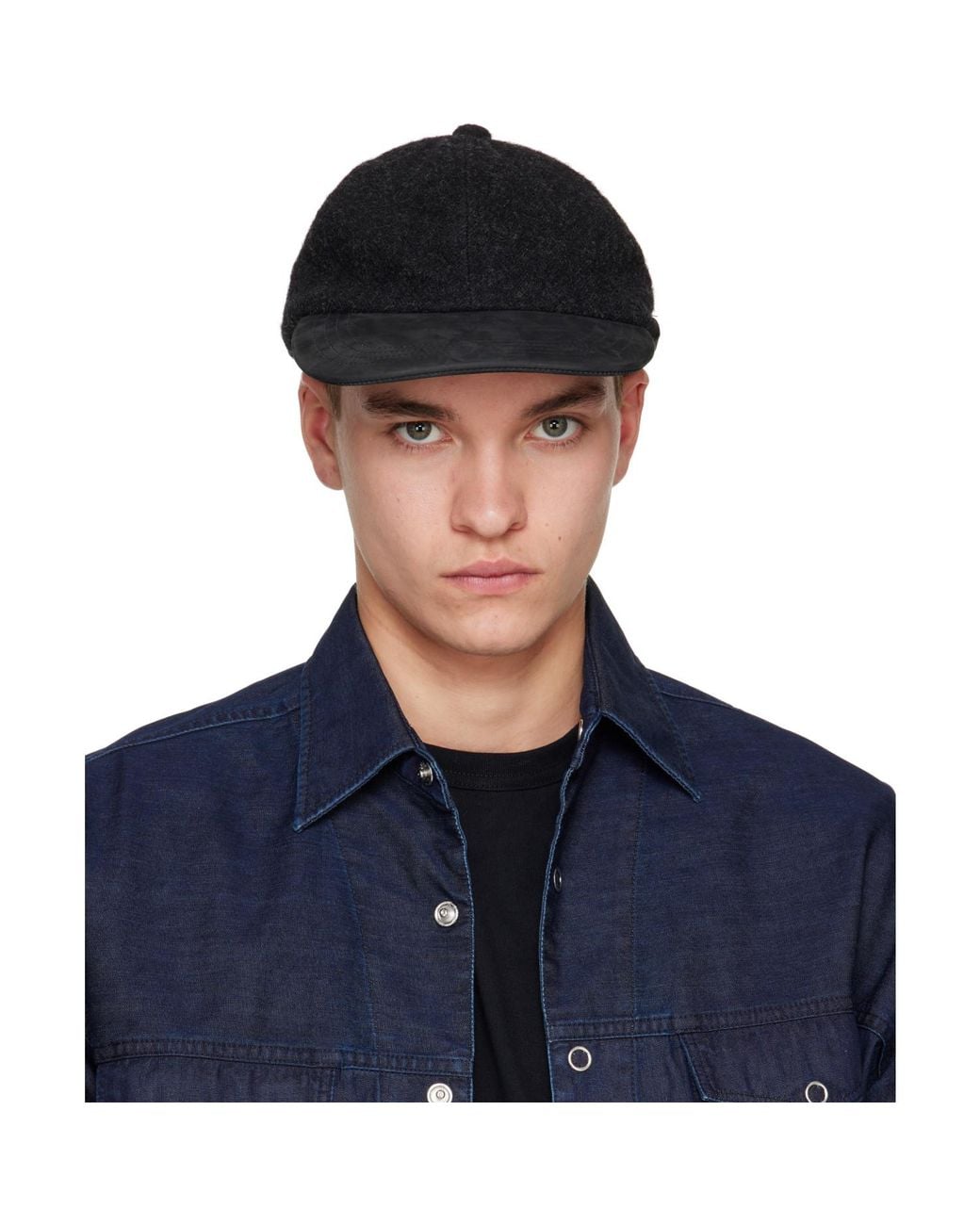 Comme des Garçons Blue Wool & Leather Cap for men
