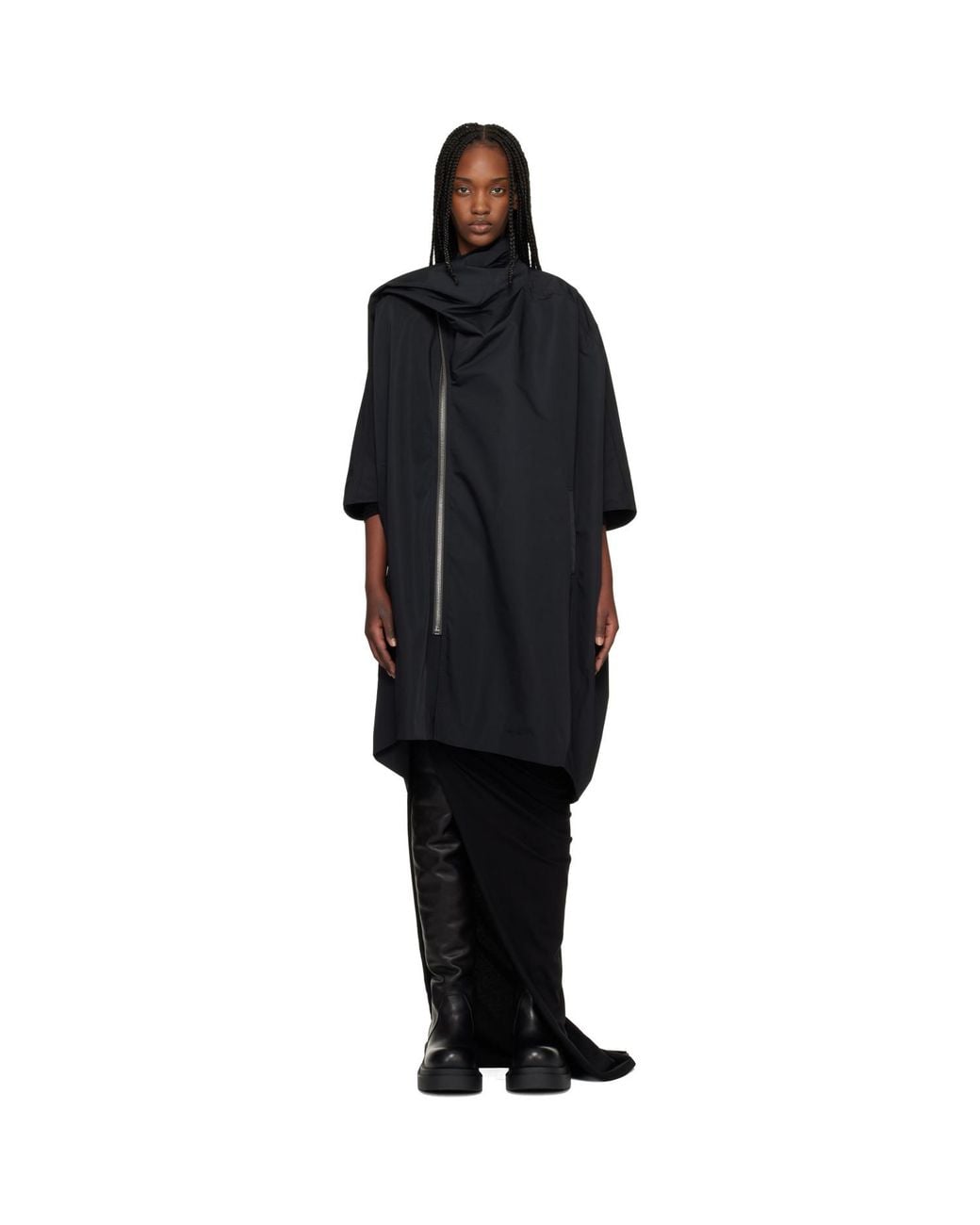 Rick Owens Black Temple Sail Biker Coat