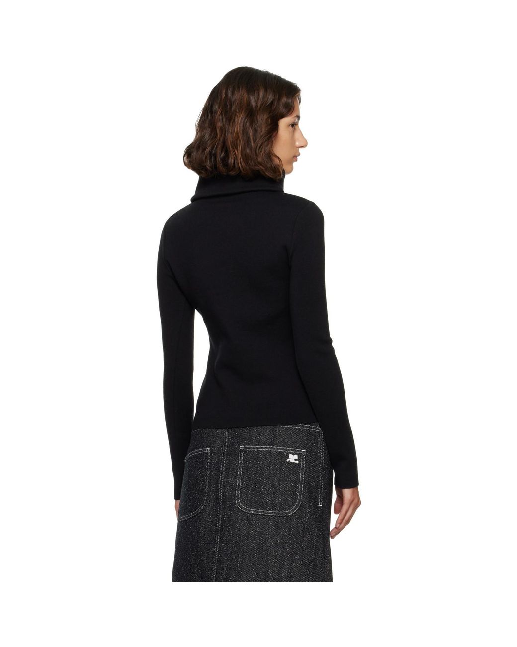Courreges Black High Collar Merino Wool Sweater
