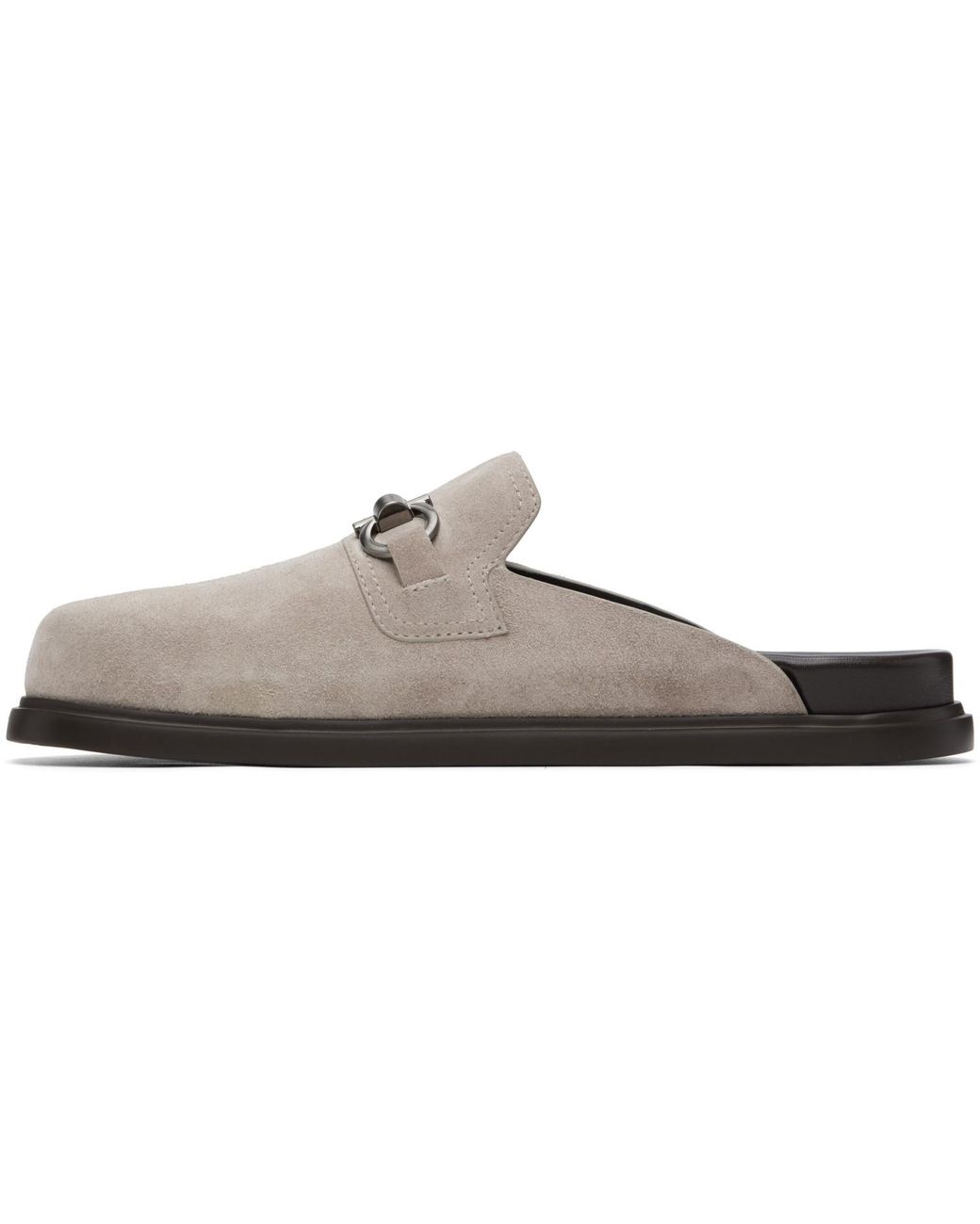 Ferragamo Gray Gancini Ornament Mule Loafers for men