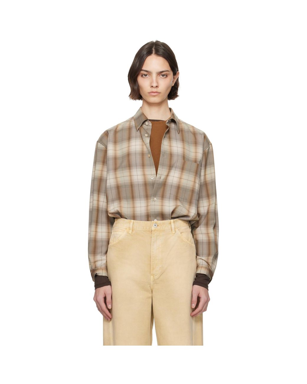 Auralee Natural Super Light Wool Check Shirt