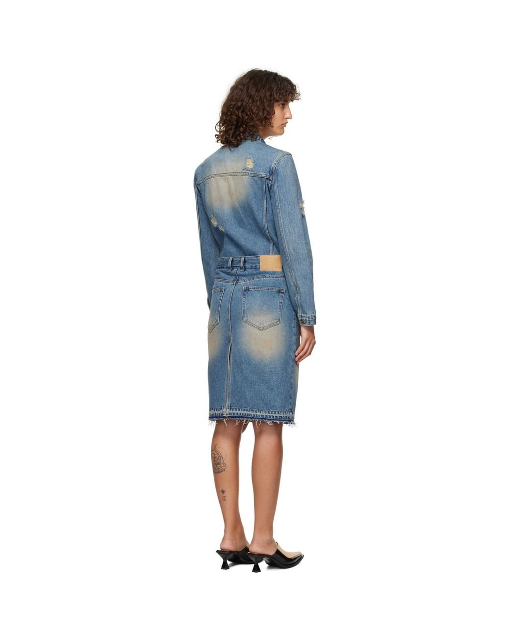 we11done Black Washed Denim Midi Dress