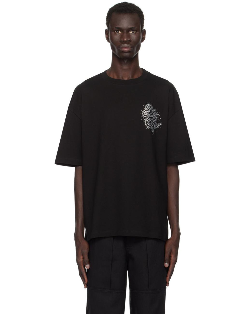 【AMIRI】 MA クアッドクリスタル ロングスリーブTシャツ Amiri Crystal-Embellished Cotton Jersey T-Shirt in Black for