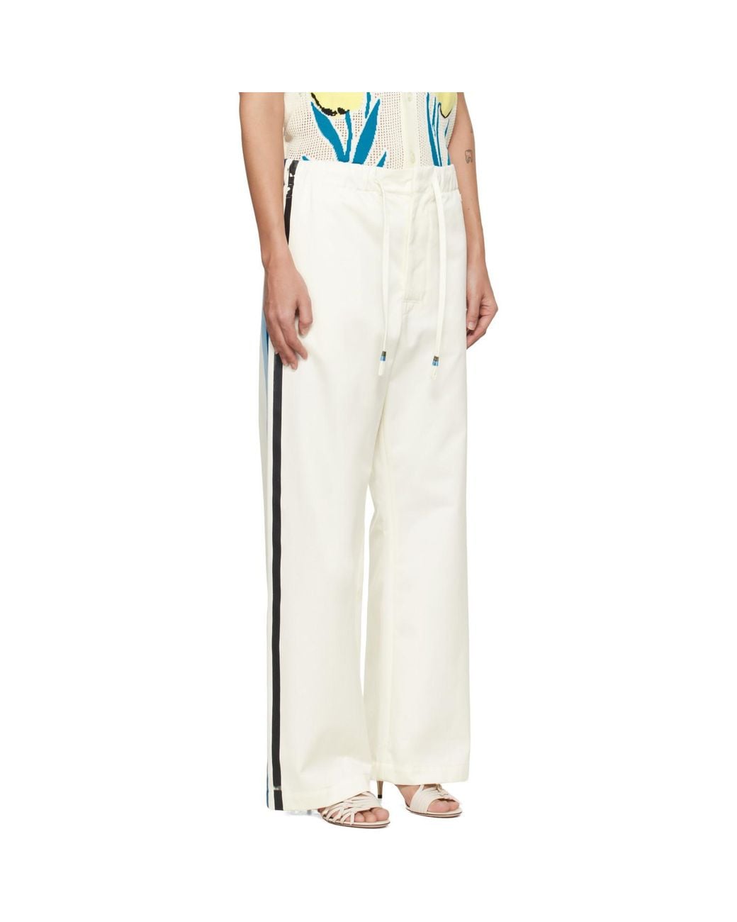 Marni White Off- Stripe Straight Leg Trousers