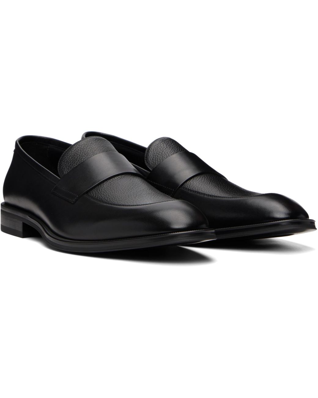 Boss Black Plain Penny Trim Leather Loafers for men