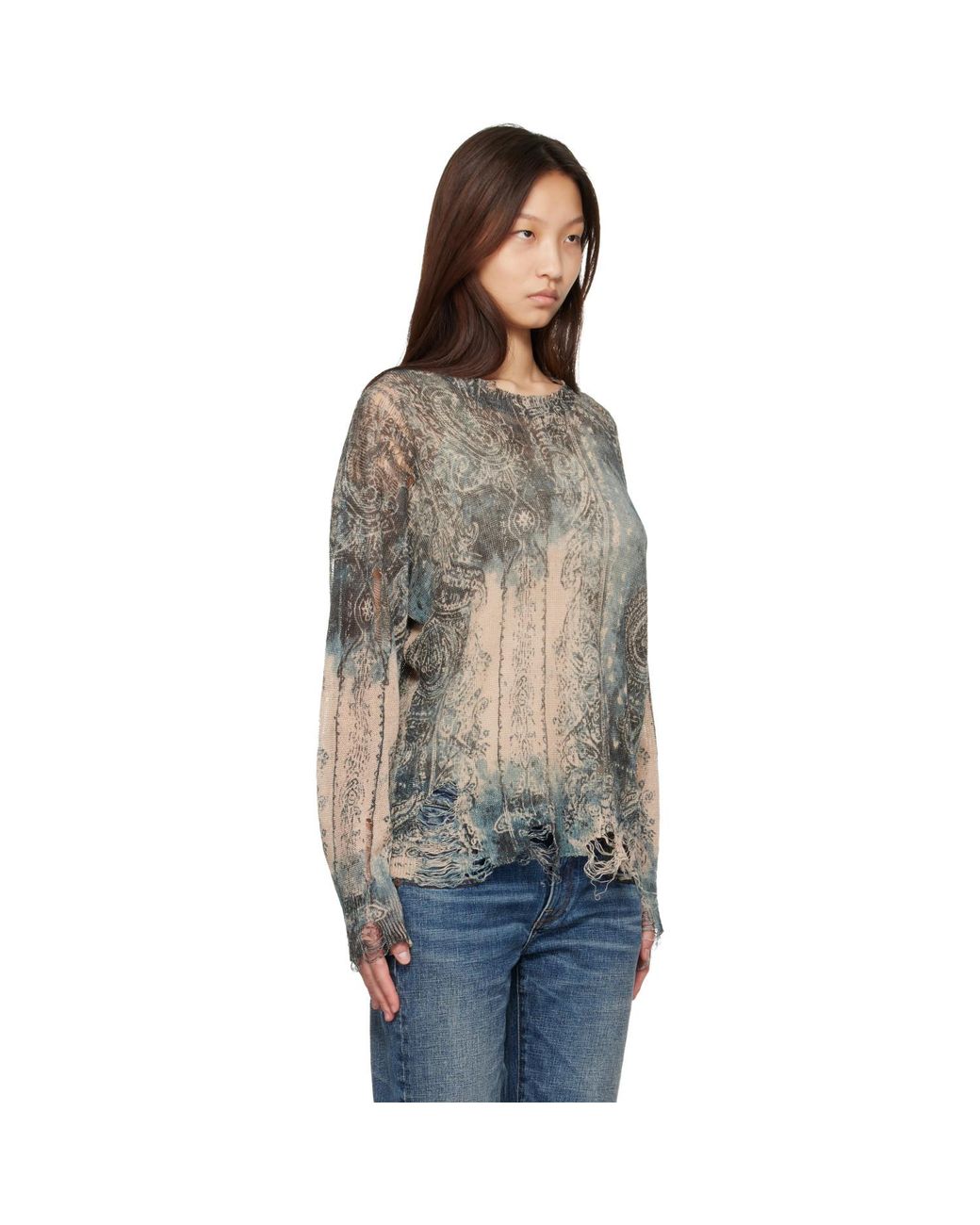 R13 Gray Printed Boyfriend Sweater