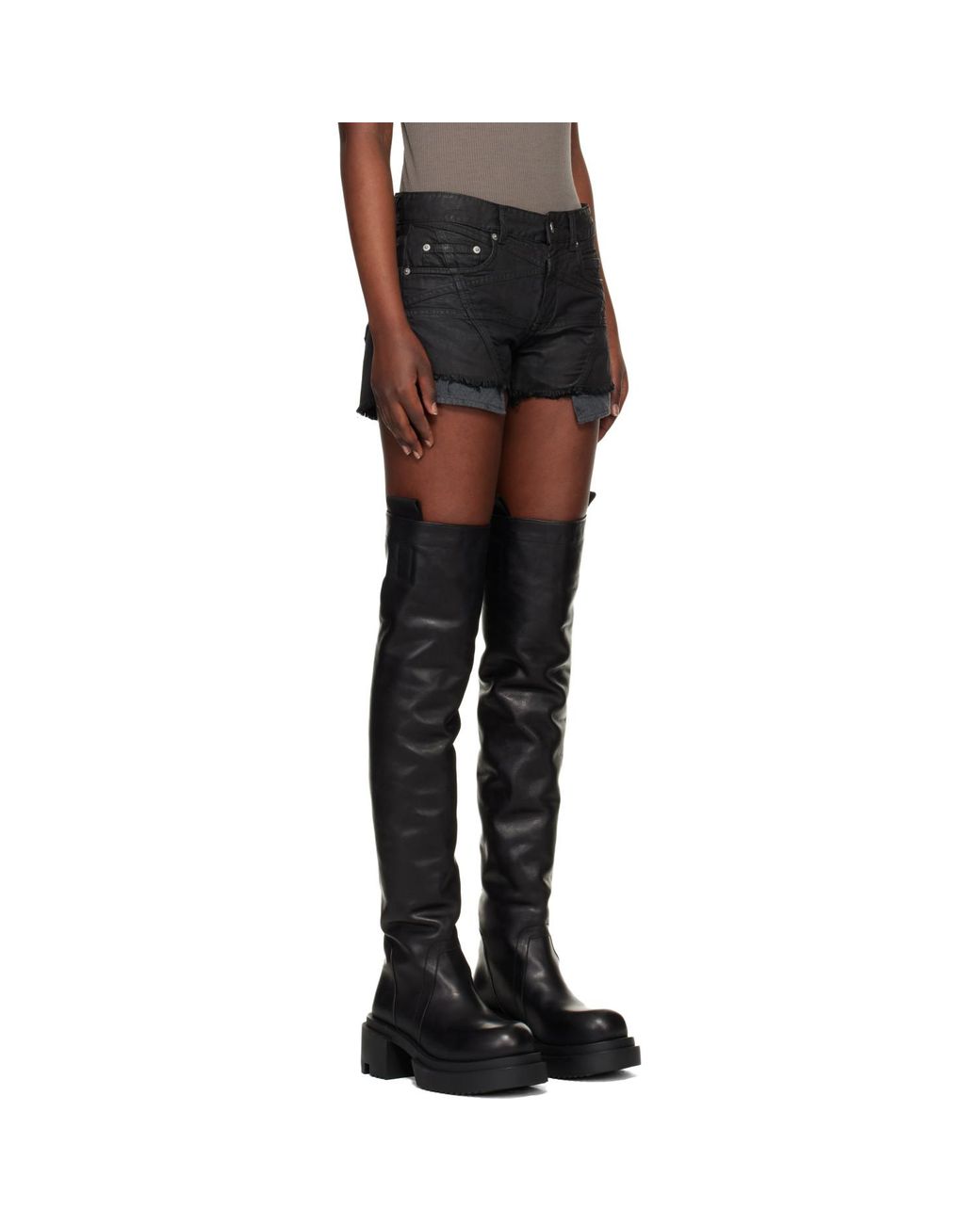 Rick Owens Black Temple Lana Cut Off Denim Shorts