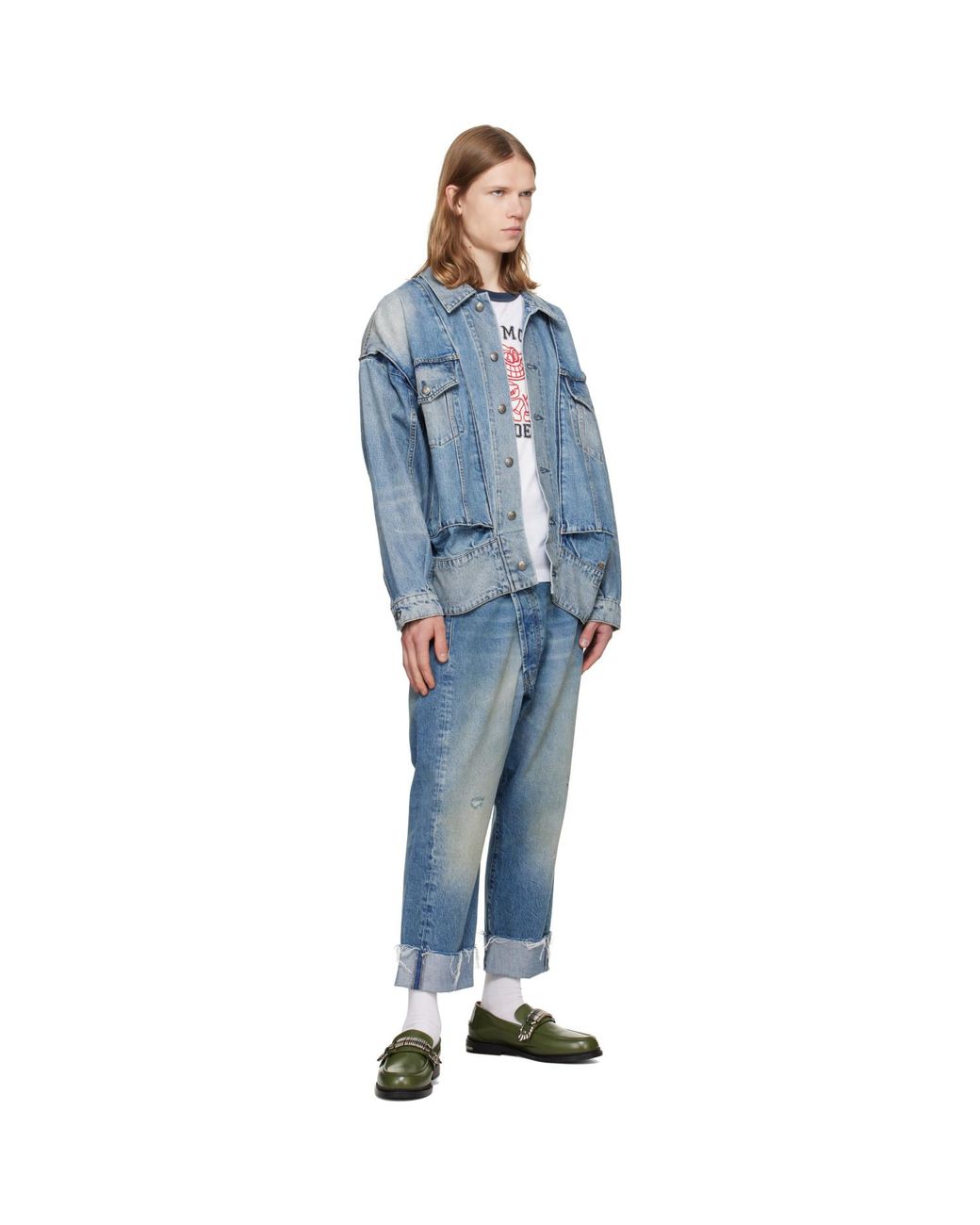 R13 Blue Roxy Moto Denim Jacket for men